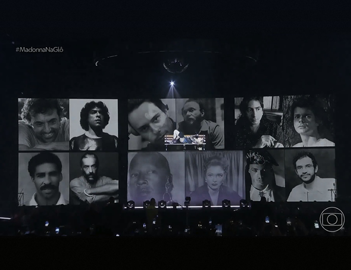 Madonna durante show no Rio de Janeiro em que homenageou vítimas da aids | Foto: Reprodução/Rede Globo